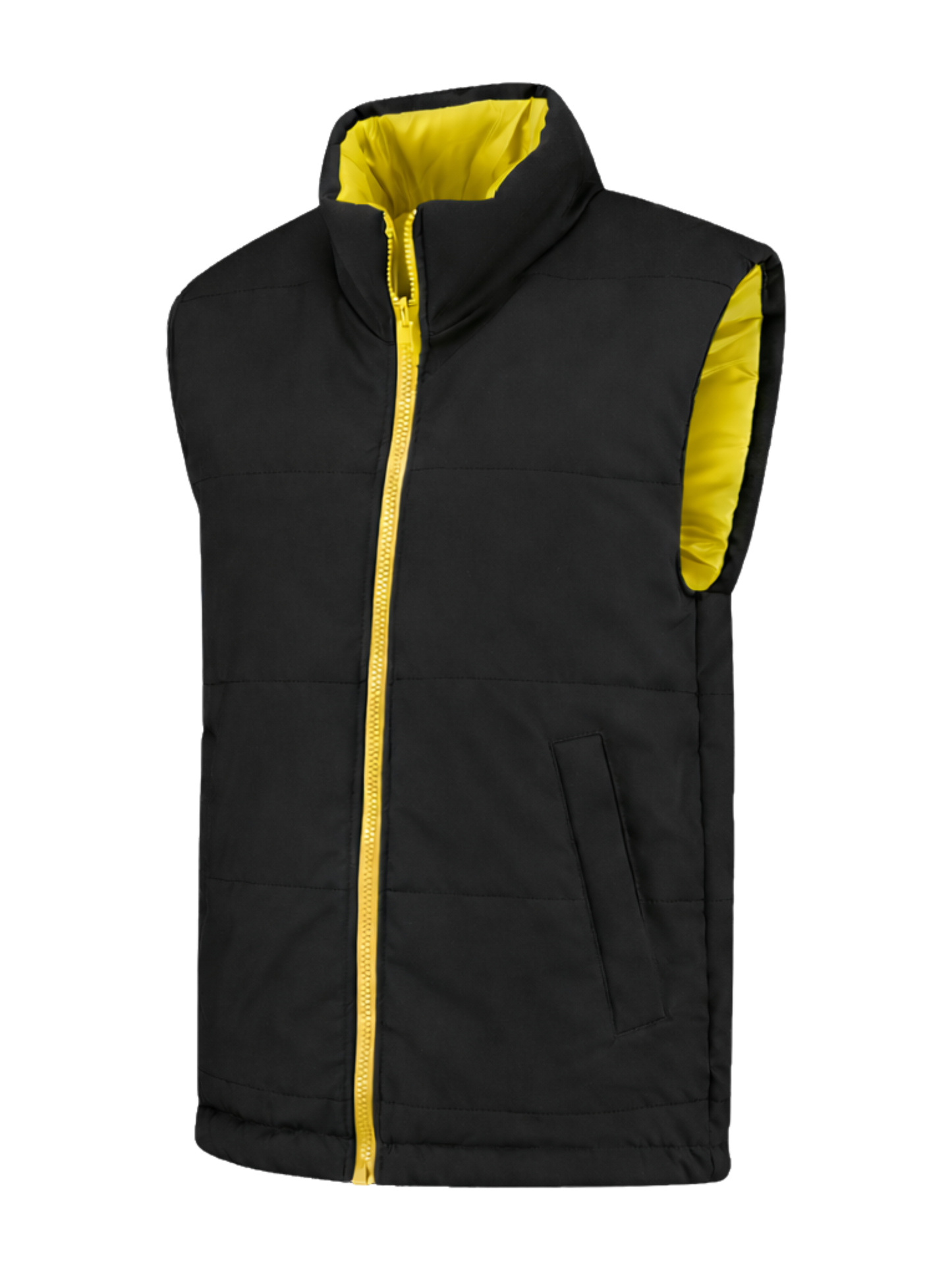 Omkeerbare werkbodywarmer – zwart/geel