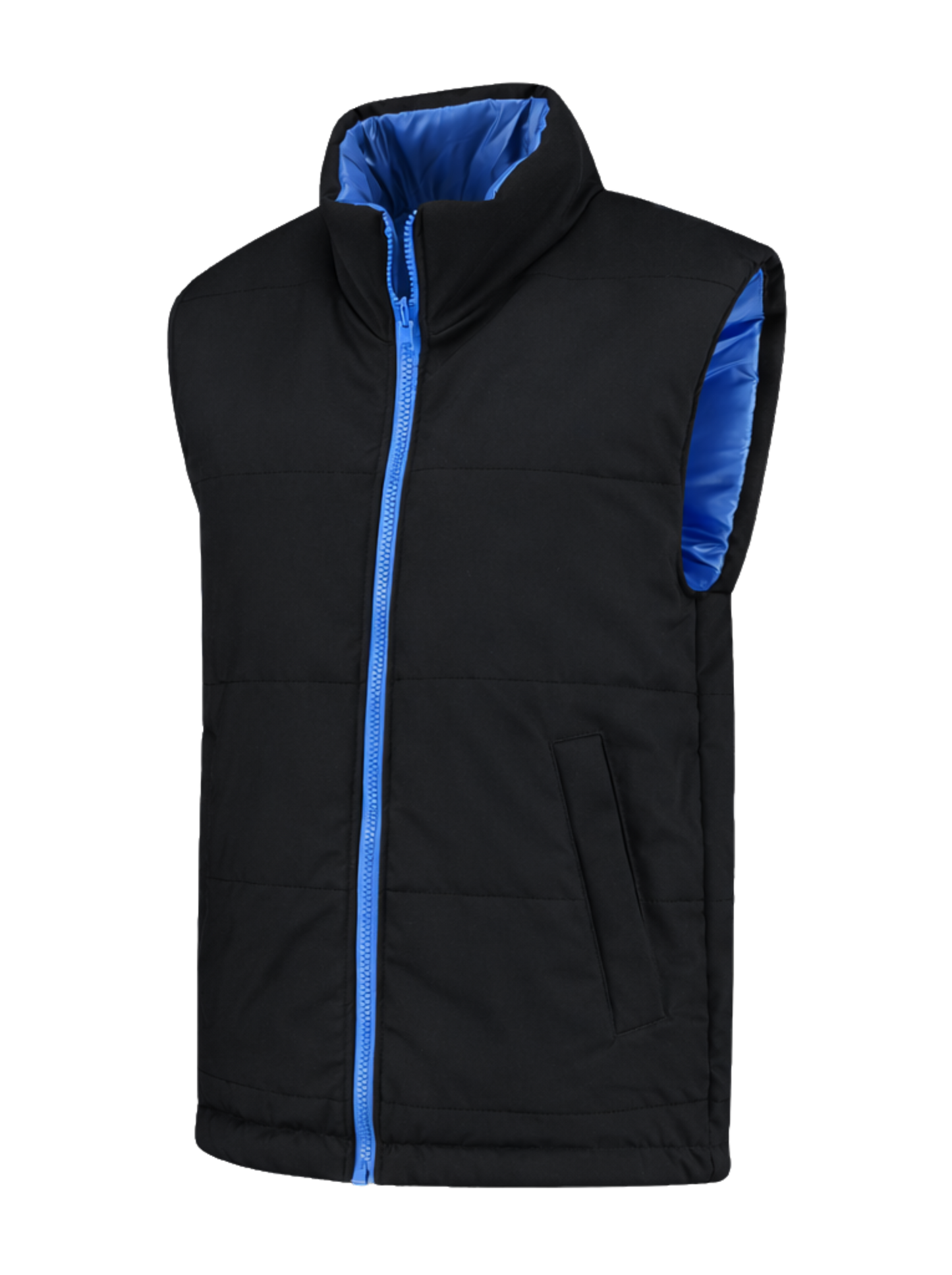 Omkeerbare werkbodywarmer – zwart/kobalt