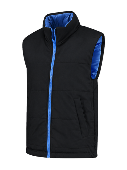 Omkeerbare werkbodywarmer – zwart/kobalt