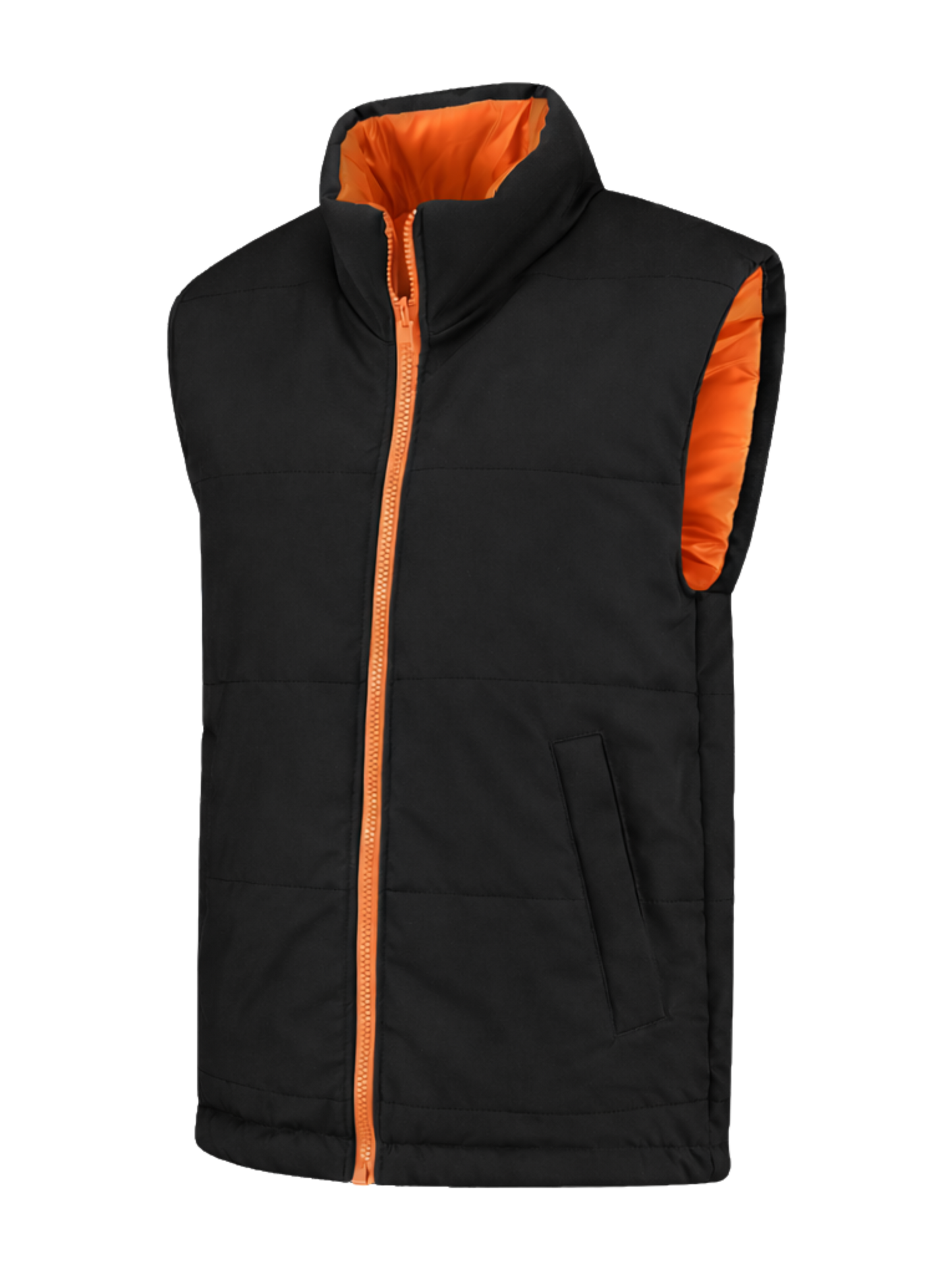 Omkeerbare werkbodywarmer –zwart/oranje