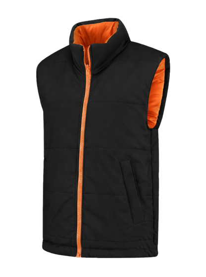 Omkeerbare werkbodywarmer –zwart/oranje
