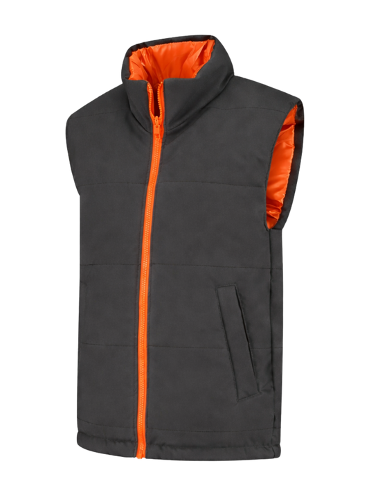 Omkeerbare werkbodywarmer– antraciet/oranje