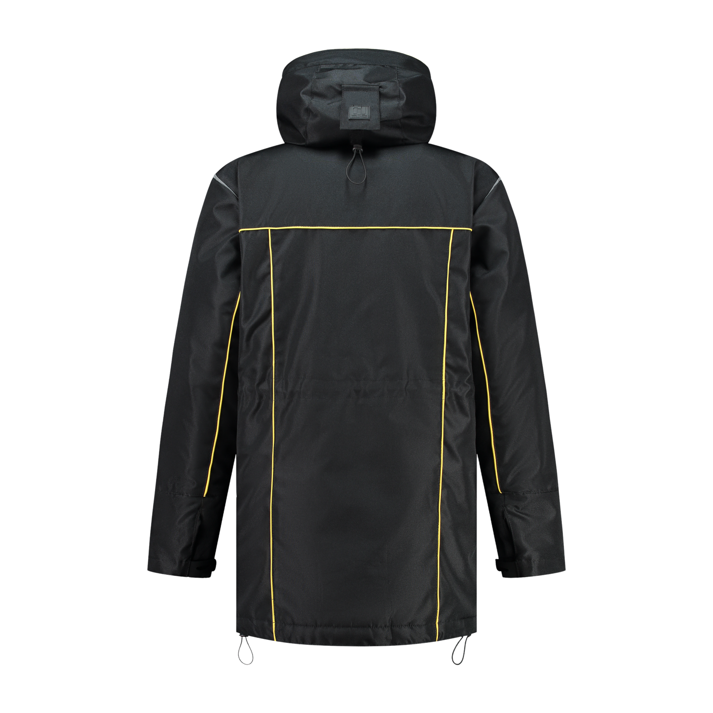 Winter werkjas zwart met kleuraccent geel- voor professionals warm, waterdicht en herkenbaar