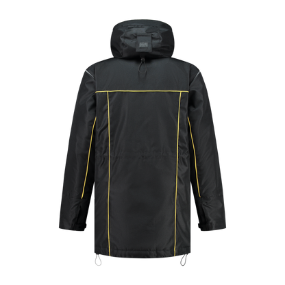 Winter werkjas zwart met kleuraccent geel- voor professionals warm, waterdicht en herkenbaar