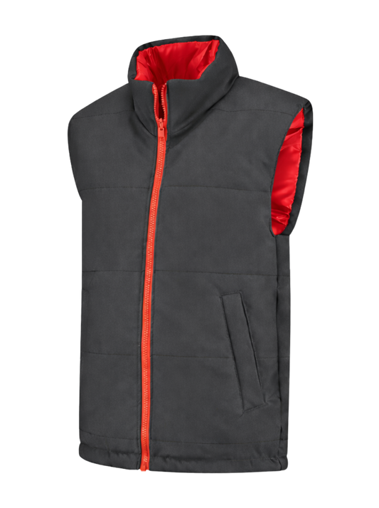 Omkeerbare werkbodywarmer – antraciet/rood