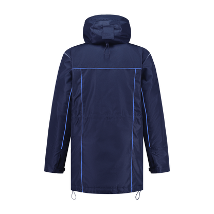 Winter werkjas blauw met kleuraccent blauw- voor professionals warm, waterdicht en herkenbaar