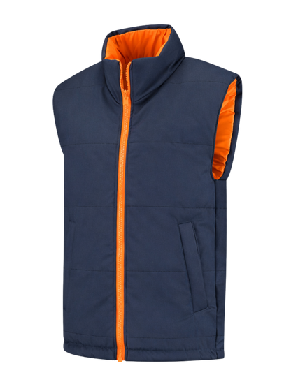 Omkeerbare werkbodywarmer – navy/oranje