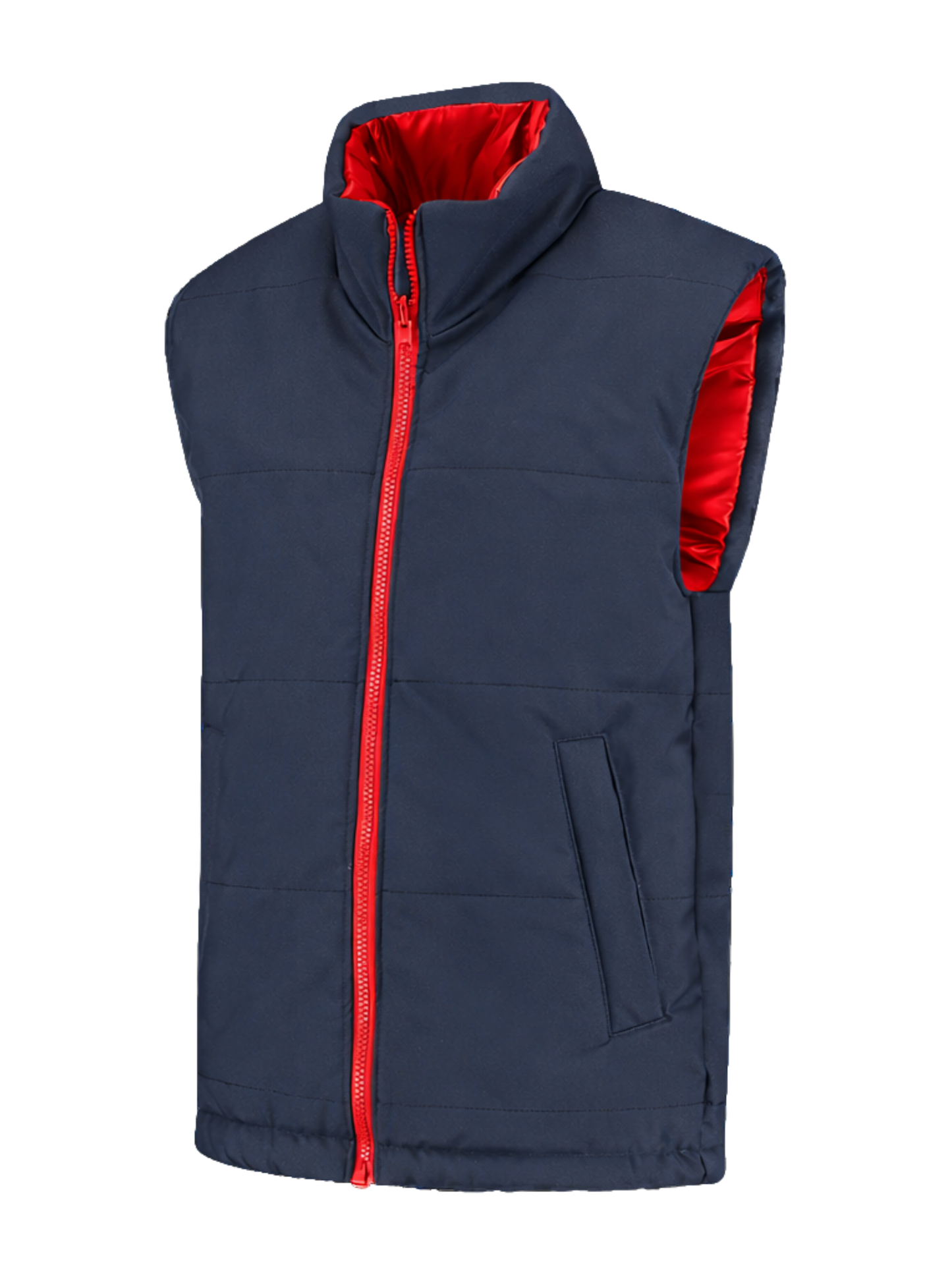 Omkeerbare werkbodywarmer – navy/rood