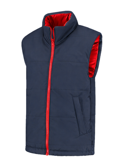 Omkeerbare werkbodywarmer – navy/rood