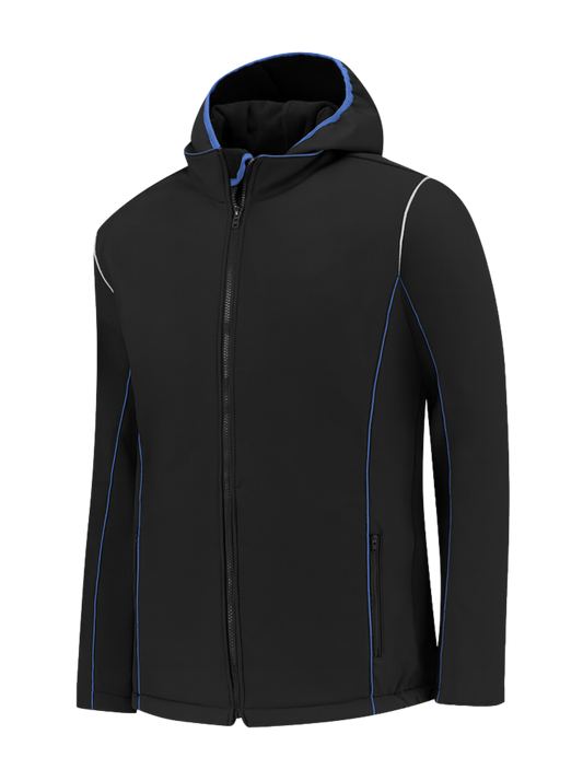 Comfortabele softshell werkjas – zwart/kobalt