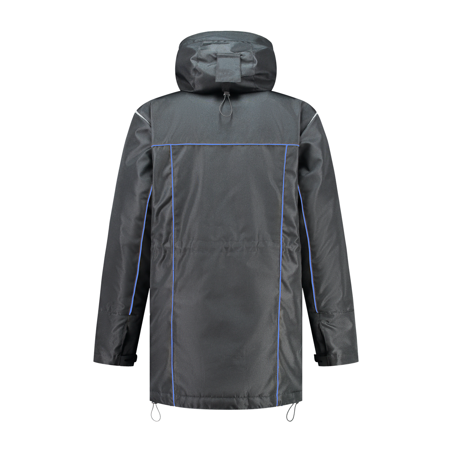 Winter werkjas antreciet met kleuraccent blauw voor professionals  warm, waterdicht en herkenbaar