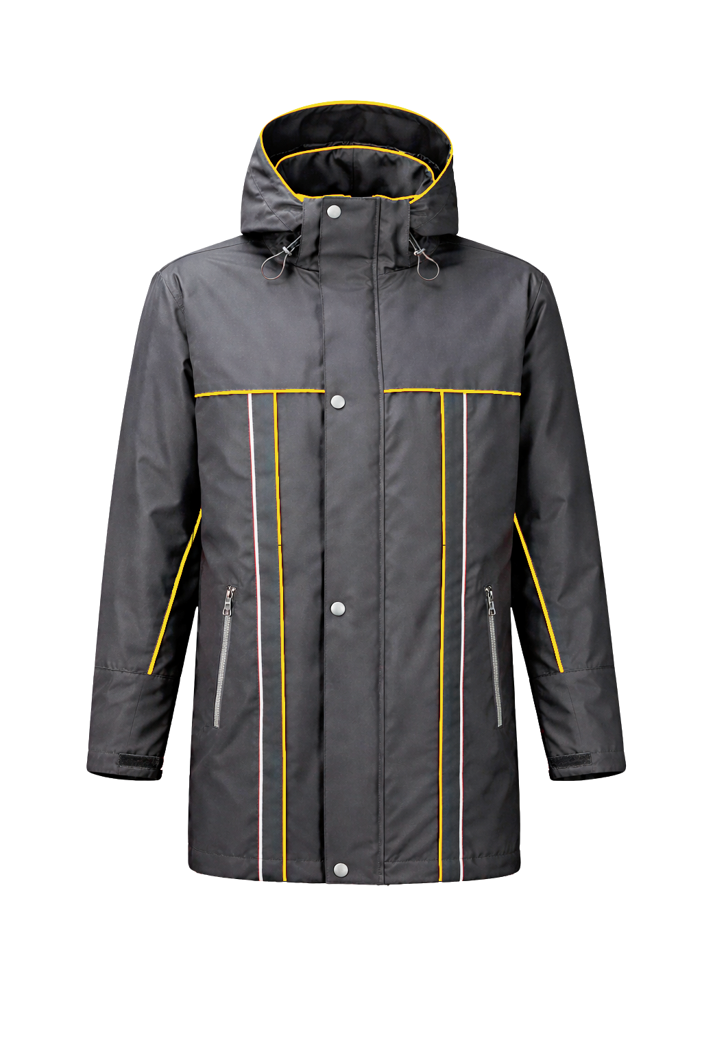Winter werkjas antreciet met kleuraccent geel- voor professionals warm, waterdicht en herkenbaar