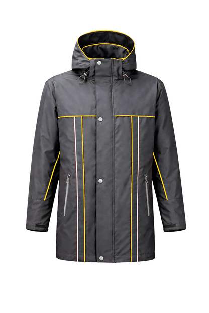 Winter werkjas antreciet met kleuraccent geel- voor professionals warm, waterdicht en herkenbaar