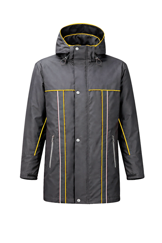 Winter werkjas antreciet met kleuraccent geel- voor professionals warm, waterdicht en herkenbaar