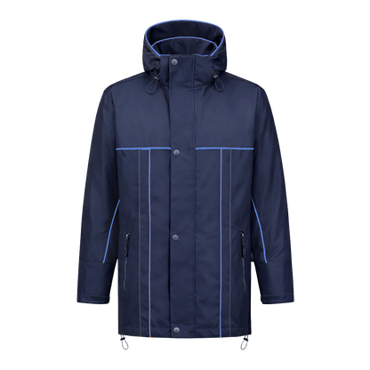 Winter werkjas blauw met kleuraccent blauw- voor professionals warm, waterdicht en herkenbaar