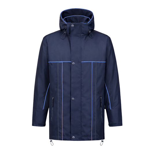 Winter werkjas blauw met kleuraccent blauw- voor professionals warm, waterdicht en herkenbaar
