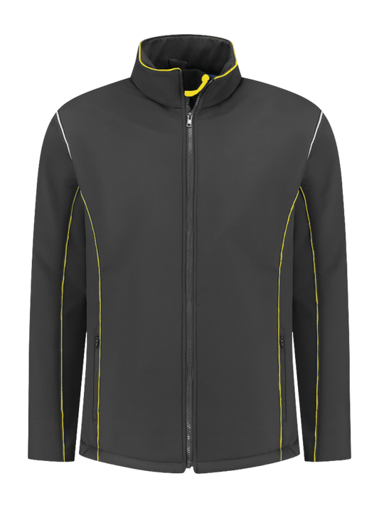 Comfortabele softshell werkjas – antraciet/geel