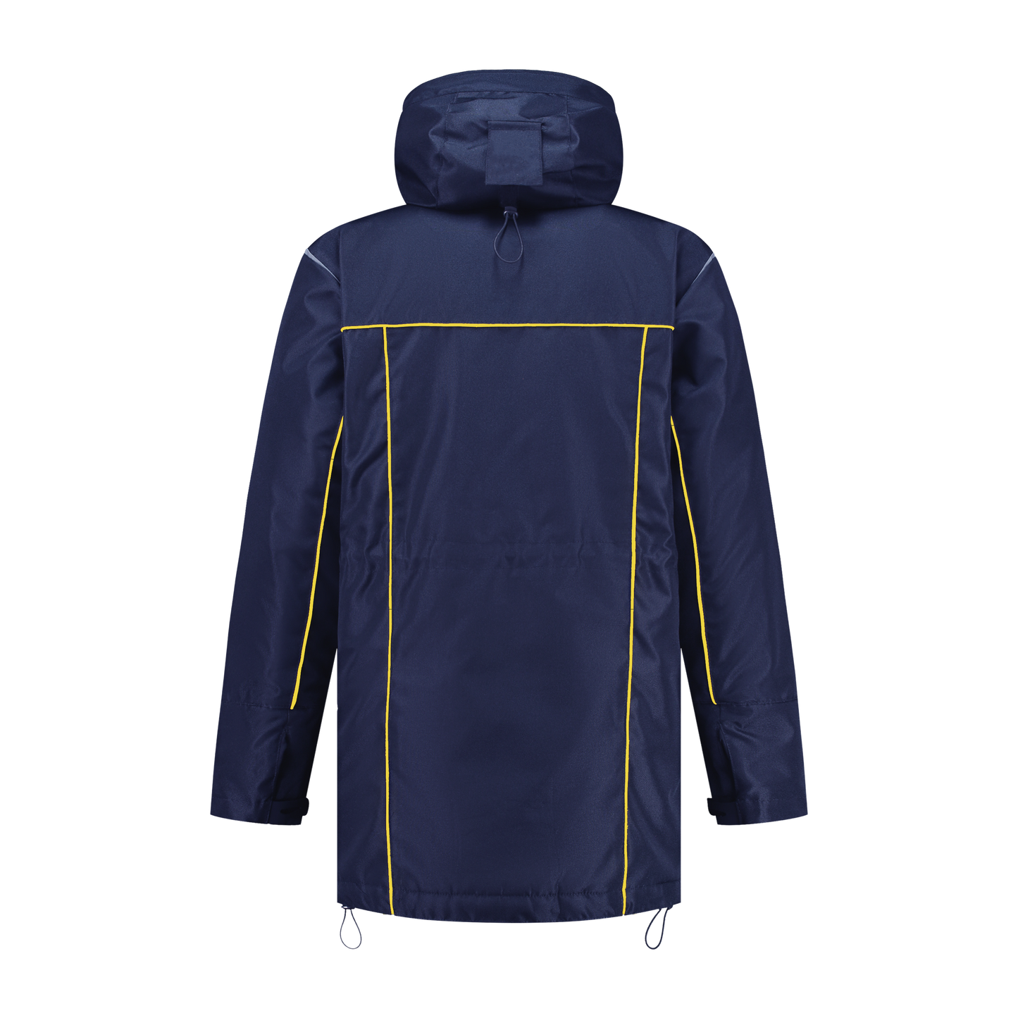 Winter werkjas blauw met kleuraccent geel- voor professionals warm, waterdicht en herkenbaar