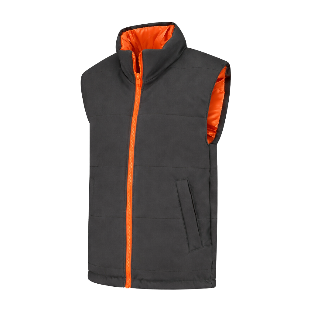 Bodywarmer Antraciet met kleuraccent oranje- voor professionals comfortabel, representatief en duurzaam