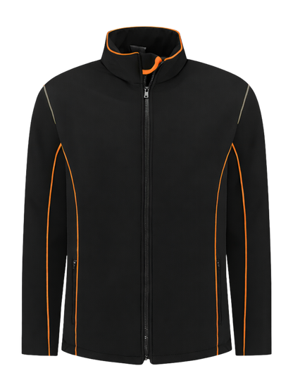 Comfortabele softshell werkjas – zwart/oranje
