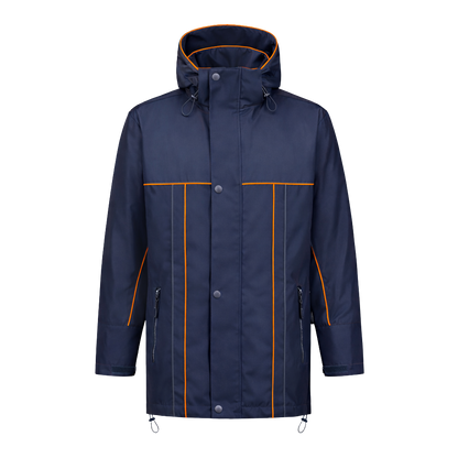Winter werkjas blauw met kleuraccent oranje- voor professionals warm, waterdicht en herkenbaar