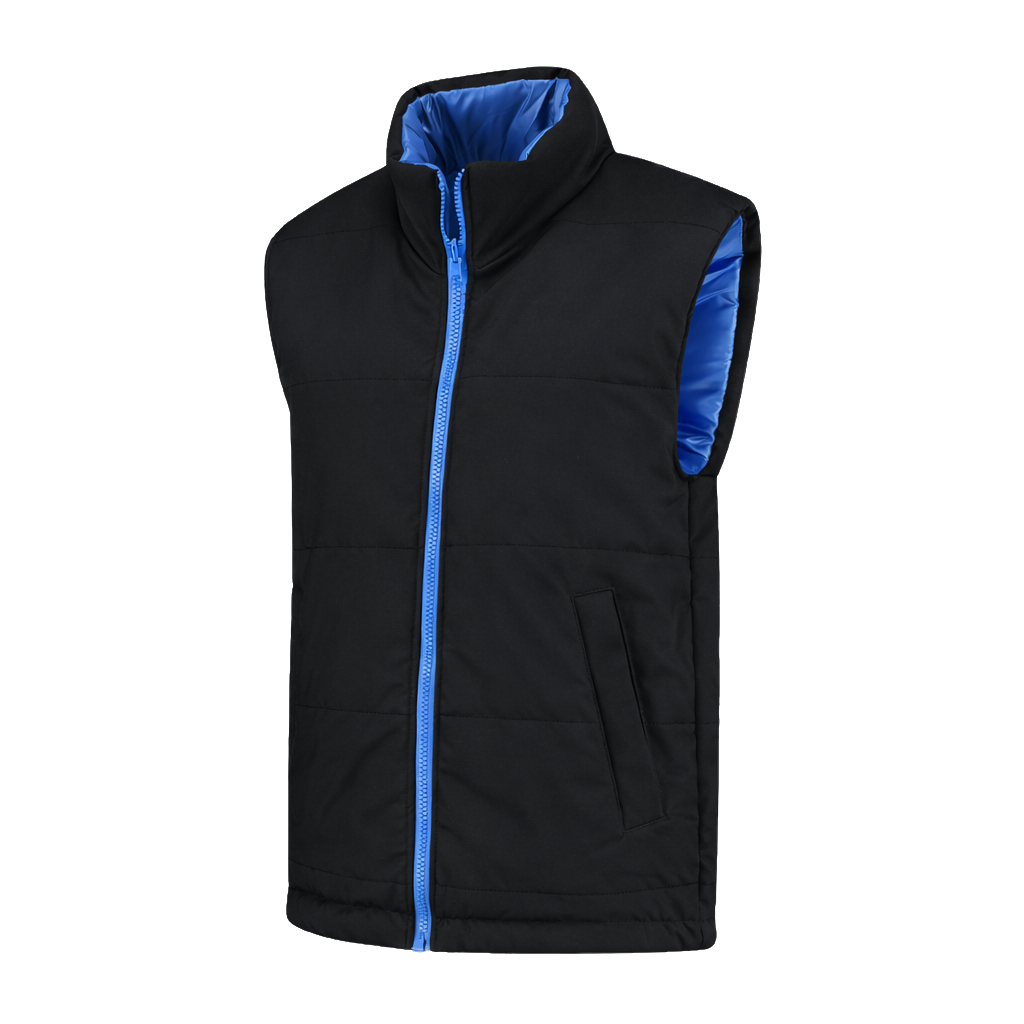 Bodywarmer Zwart met kleuraccent blauw- voor professionals comfortabel, duurzaam en representatief