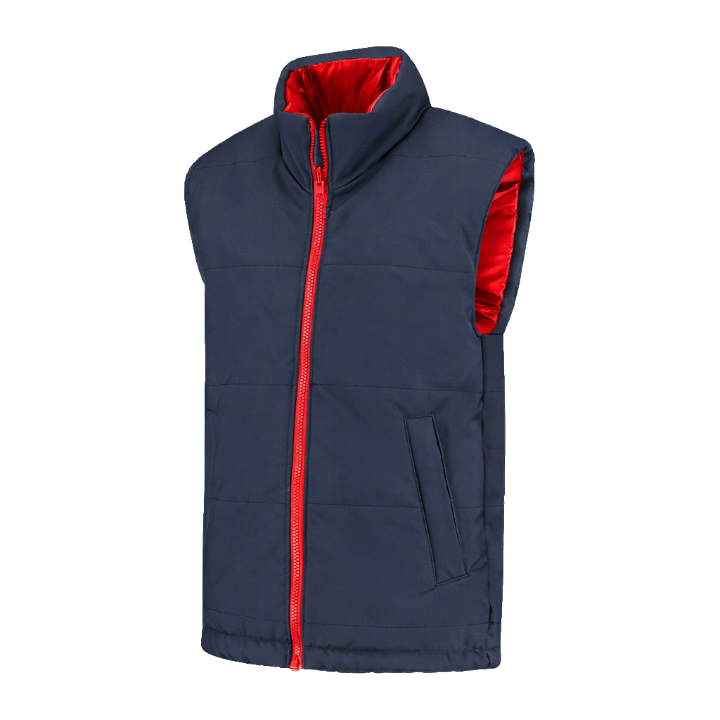 Bodywarmer Navy met kleuraccent rood-  voor professionals comfortabel, duurzaam en representatief