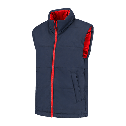 Bodywarmer Navy met kleuraccent rood-  voor professionals comfortabel, duurzaam en representatief