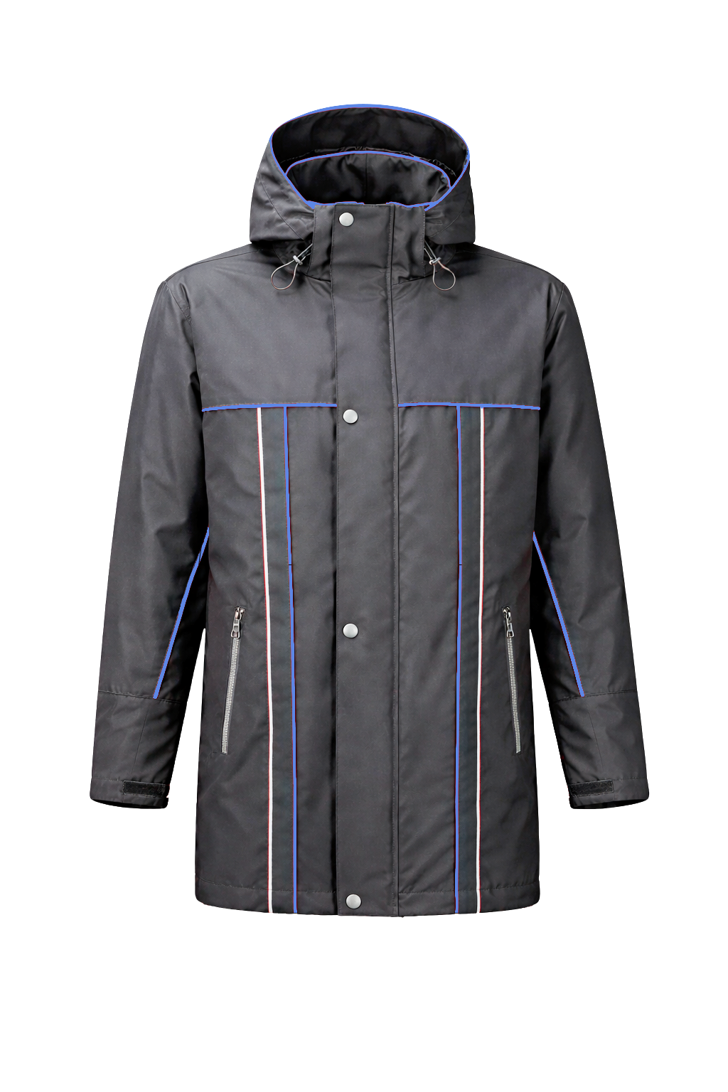 Winter werkjas antreciet met kleuraccent blauw voor professionals  warm, waterdicht en herkenbaar