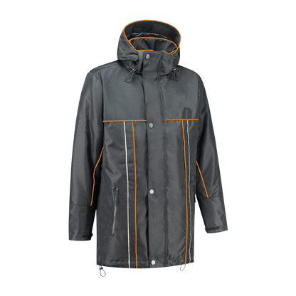 Winter werkjas antreciet met kleuraccent oranje voor professionals warm, waterdicht en herkenbaar