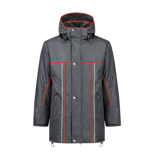Winter werkjas antraciet met kleuraccent rood voor professionals  warm, waterdicht en herkenbaar
