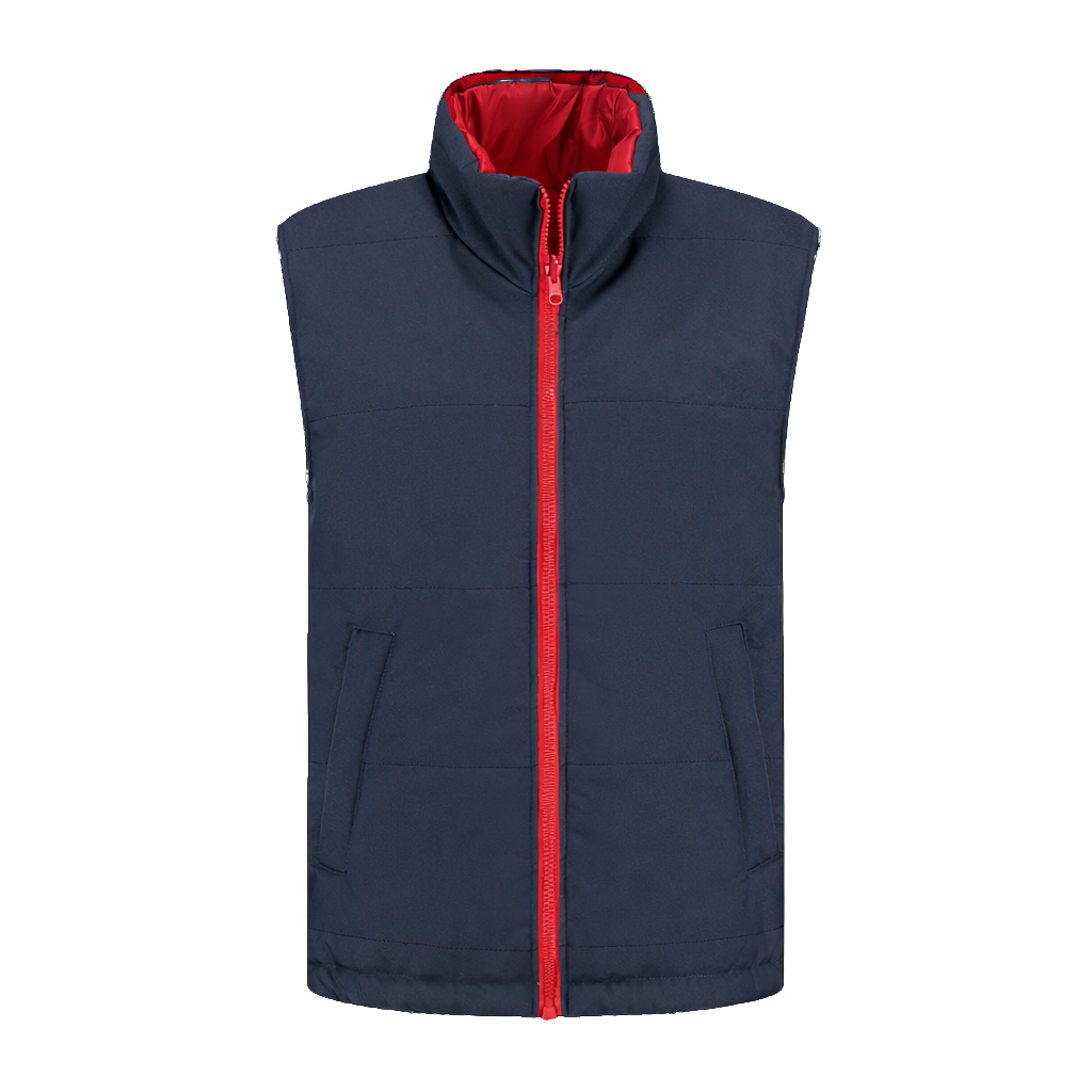 Bodywarmer Navy met kleuraccent rood-  voor professionals comfortabel, duurzaam en representatief