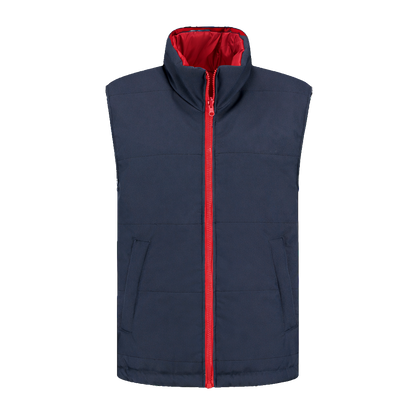 Bodywarmer Navy met kleuraccent rood-  voor professionals comfortabel, duurzaam en representatief