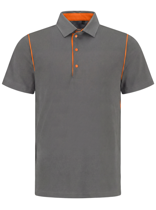 Werkpolo Antraciet met kleuraccent oranje- voor professionals comfortabel, representatief en duurzaam