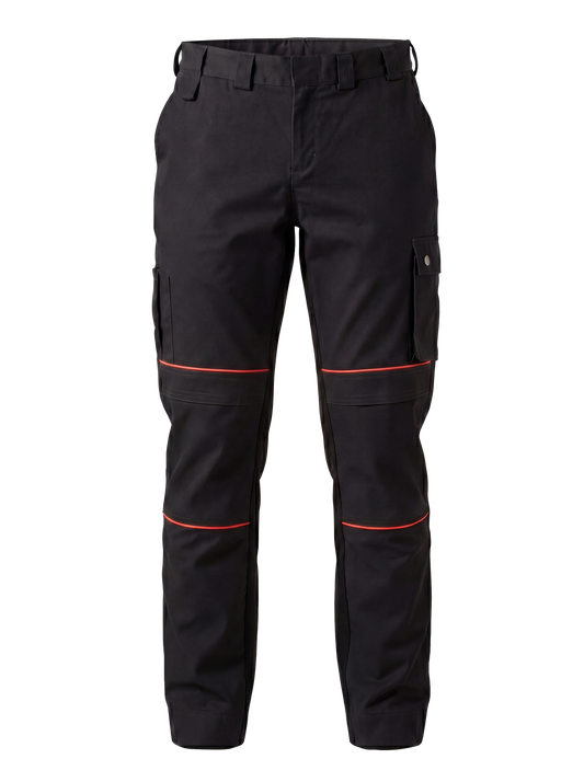 Werkbroek Zwart met kleuraccent oranje- voor professionals comfortabel, representatief en duurzaam
