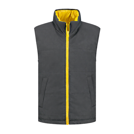 Bodywarmer Antraciet met kleuraccent geel-  voor professionals  comfortabel, duurzaam en representatief