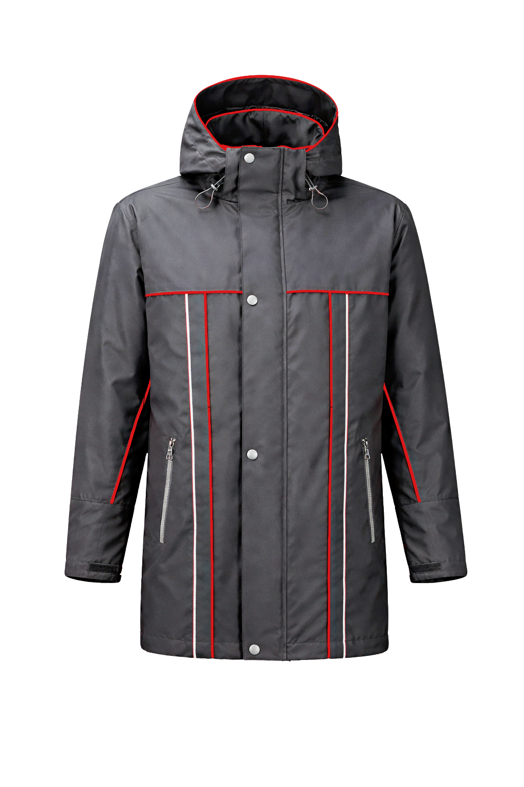 Winter werkjas antraciet met kleuraccent rood voor professionals  warm, waterdicht en herkenbaar