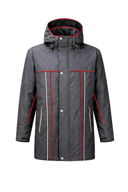 Winter werkjas antraciet met kleuraccent rood voor professionals  warm, waterdicht en herkenbaar