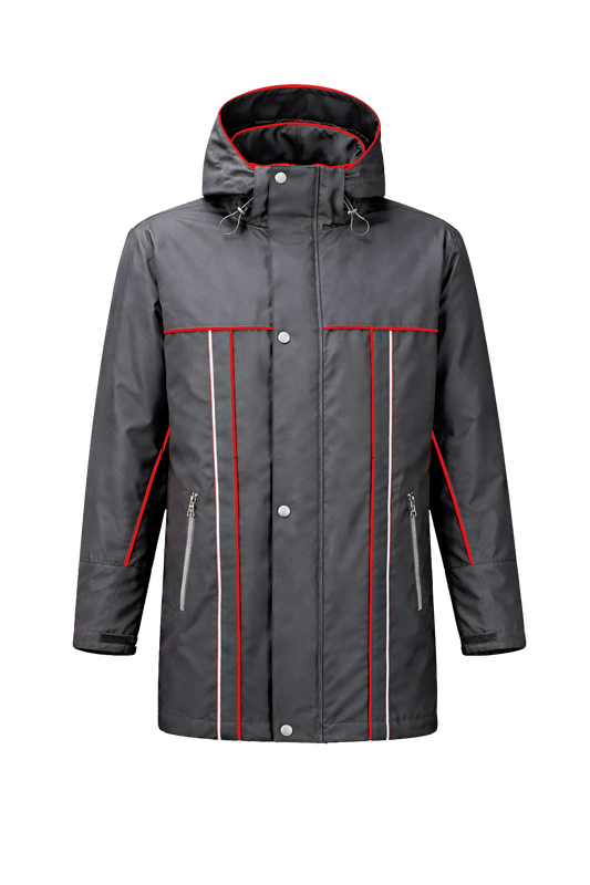 Winter werkjas antraciet met kleuraccent rood voor professionals  warm, waterdicht en herkenbaar