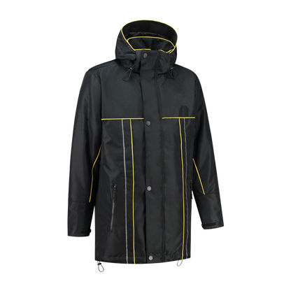 Winter werkjas zwart met kleuraccent geel- voor professionals warm, waterdicht en herkenbaar