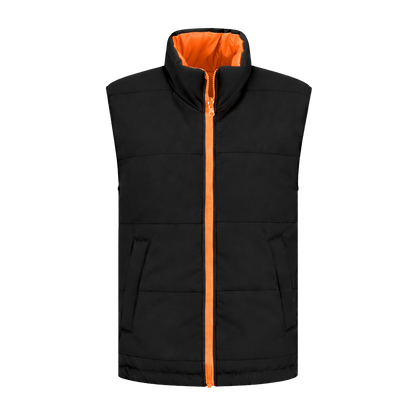 Bodywarmer Zwart met kleuraccent oranje-  voor professionals comfortabel, duurzaam en representatief