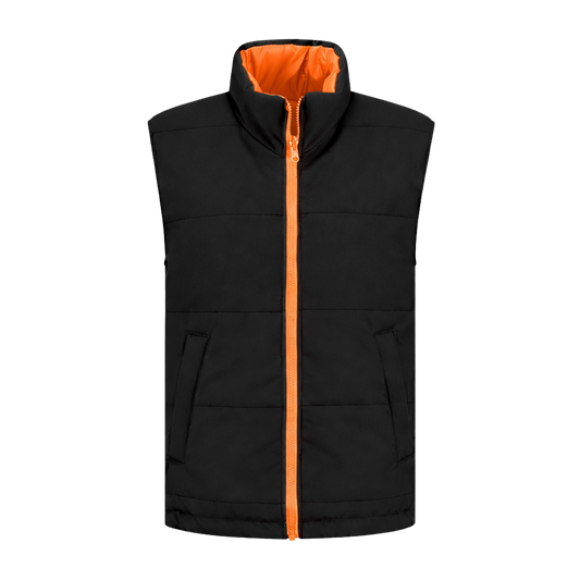 Bodywarmer Zwart met kleuraccent oranje-  voor professionals comfortabel, duurzaam en representatief