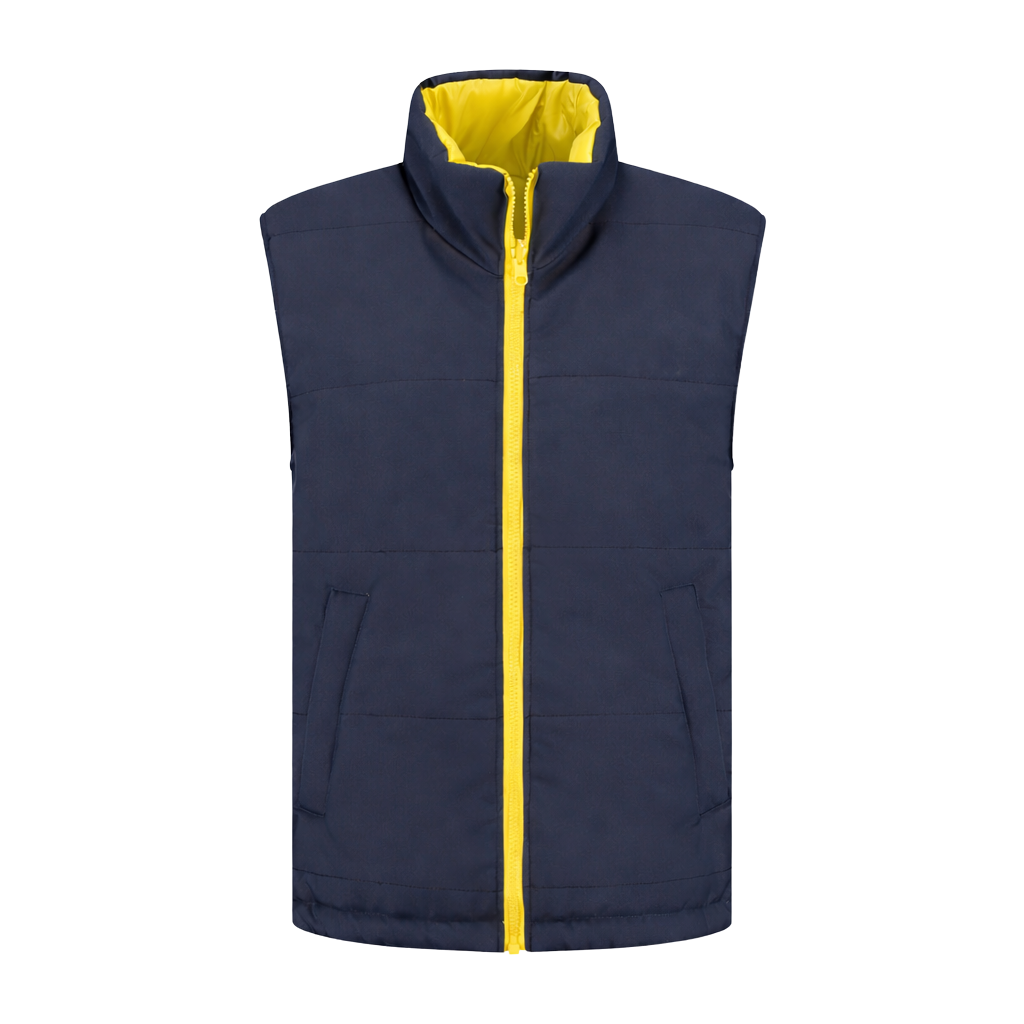 Bodywarmer Navy met kleuraccent geel-  voor professionals comfortabel, duurzaam en representatief