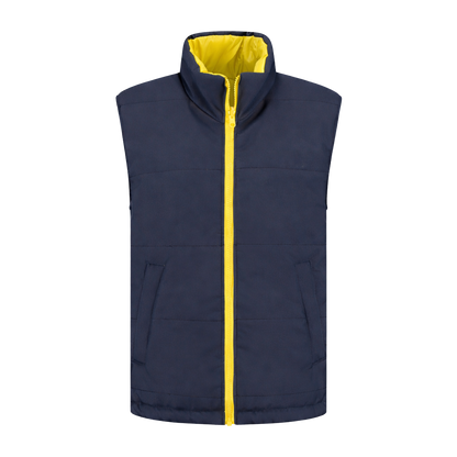 Bodywarmer Navy met kleuraccent geel-  voor professionals comfortabel, duurzaam en representatief