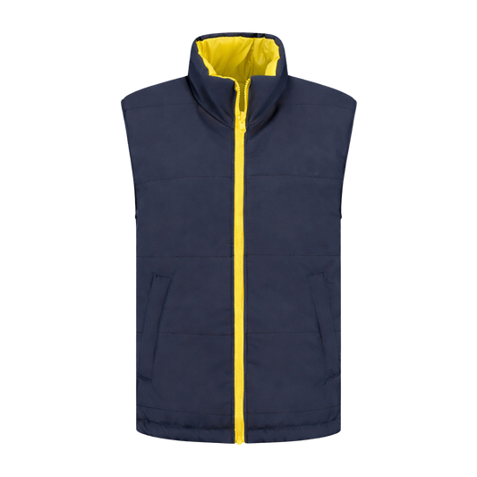 Bodywarmer Navy met kleuraccent geel-  voor professionals comfortabel, duurzaam en representatief