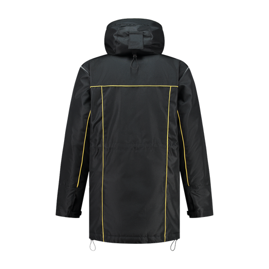 Winter werkjas zwart met kleuraccent geel- voor professionals warm, representatief en duurzaam
