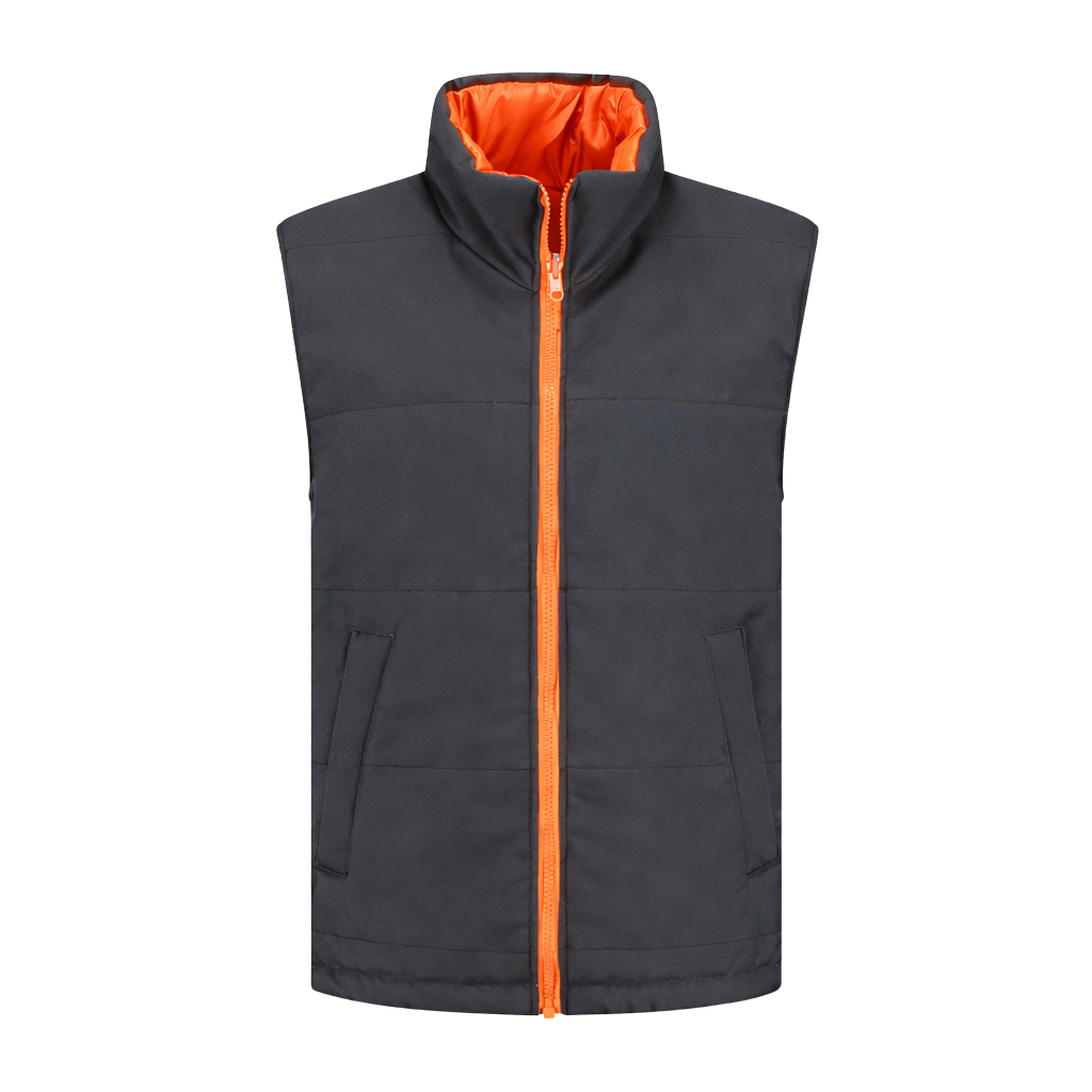 Bodywarmer Antraciet met kleuraccent oranje- voor professionals comfortabel, representatief en duurzaam