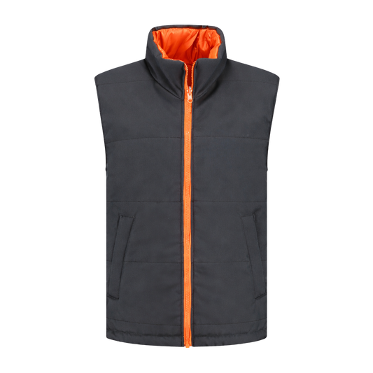 Bodywarmer Antraciet met kleuraccent oranje- voor professionals comfortabel, duurzaam en representatief