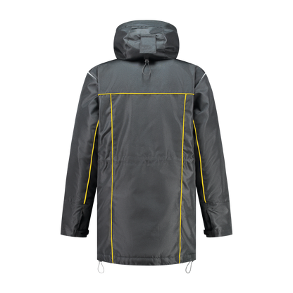 Winter werkjas antreciet met kleuraccent geel- voor professionals warm, waterdicht en herkenbaar