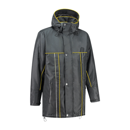 Winter werkjas antreciet met kleuraccent geel- voor professionals warm, waterdicht en herkenbaar